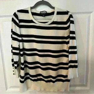 Lands End 100% Supina Cotton Long Sleeved Sweater Black and White Stripes Size L